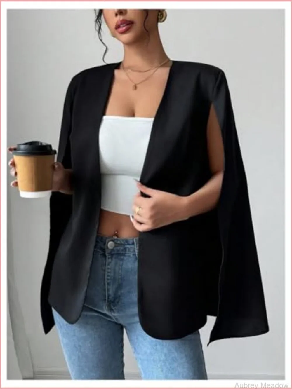 Cape Blazer Split Long Sleeve Open Front Elegant Work Dressy Jacket Coat